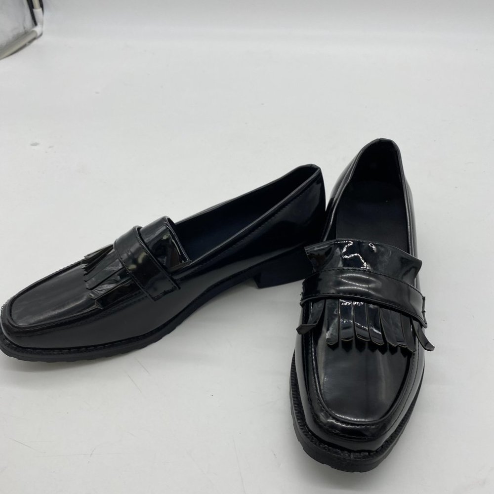 Black Tassles Formal Square Toe Loafers Low Block Heel Pumps Work Shoes